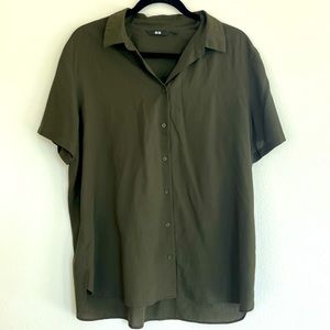 Short Sleeve Blouse Dark Green-L